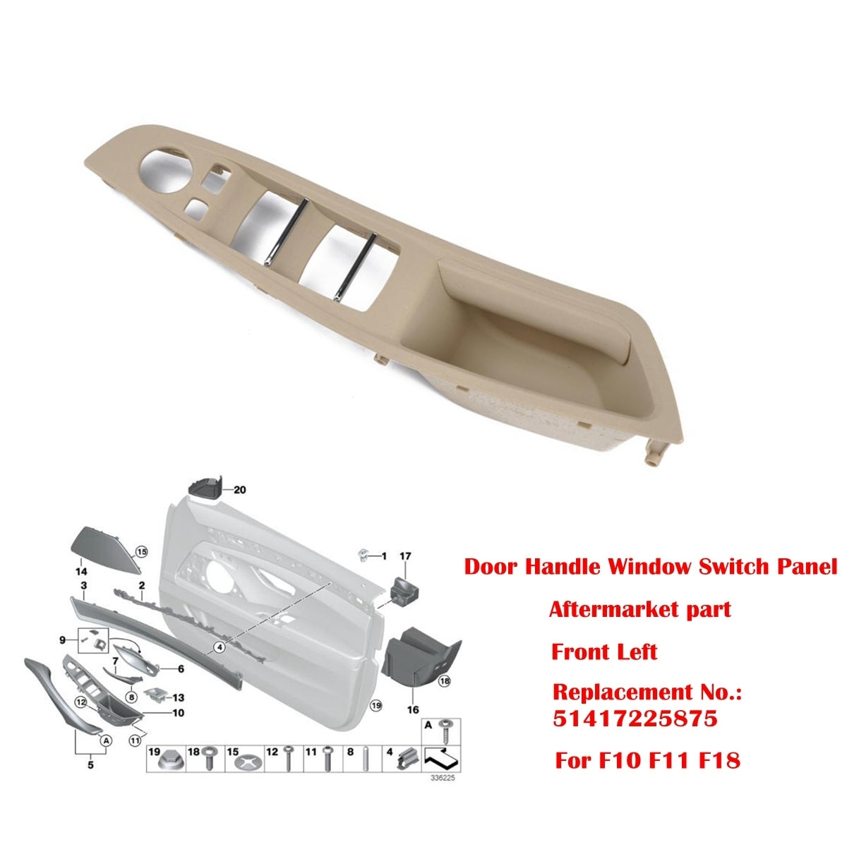 1Set Door Handle Window Switch Panel for BMW 5 Series 520 523 525 F10 F11 51417225873 A1880 beige